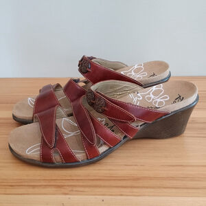 New Romika Maui Brown Leather Adjustable Three Strap Wedge Heel Sandal Size 41